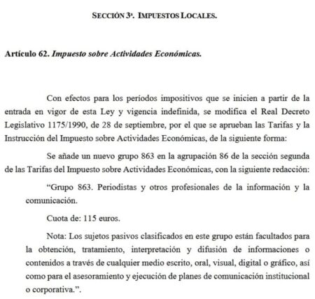 Hacienda crea el grupo 863 del IAE para periodistas