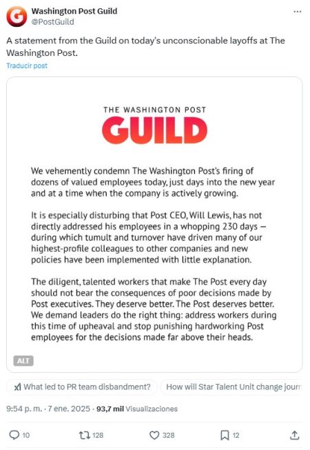 EE.UU.: The Washington Post despide al 4% de su plantilla