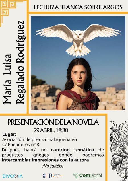 La periodista Luisa Regalado presenta en la APM su novela ‘Lechuza blanca sobre Argos’ ambientada en la antigua Grecia