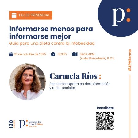 APMForma | Carmela Ríos imparte el taller presencial ‘Informarse menos para informarse mejor’, una guía práctica contra la saturación informativa