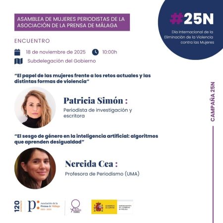 25N | La Asamblea de Mujeres Periodistas de Málaga retoma el debate frente a la violencia de género con un nuevo encuentro el 18 de noviembre