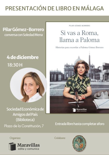 4 DIC. | La Sociedad Económica de Amigos del País acoge la presentación de “Si vas a Roma, llama a Paloma”